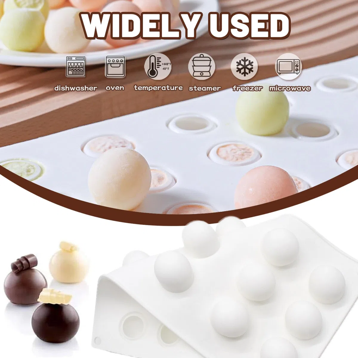 Stampo in Silicone da 2 Pezzi Forma di Sfera Palla Dome per Cioccolato - 15 Cavità Anti-aderente Riutilizzabile Stampi in Silicone per Caramelle Cioccolatini Praline Decorazione di Torte