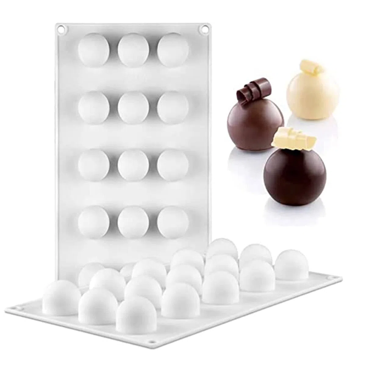 Stampo in Silicone da 2 Pezzi Forma di Sfera Palla Dome per Cioccolato - 15 Cavità Anti-aderente Riutilizzabile Stampi in Silicone per Caramelle Cioccolatini Praline Decorazione di Torte