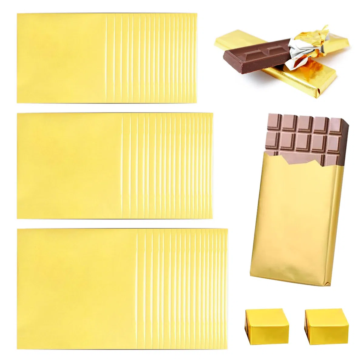 Foglio di alluminio dorato per imballaggi al cioccolato, 20 x 20 cm, 100 pezzi per alimenti, adatti per confezioni regalo e progetti fai da te per feste e feste