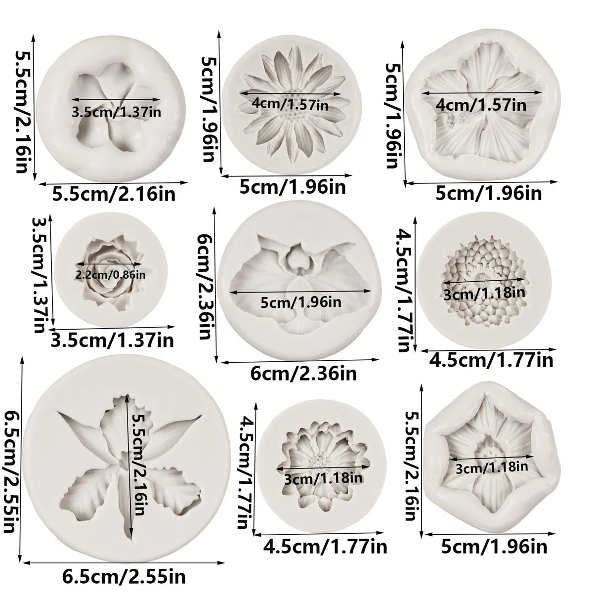 Stampo in silicone per glassa, orchidea, rosa, crisantemo, plumeria, fiori di ibisco, decorazione per torte, cupcake, topper per cioccolato, caramelle, argilla polimerica, set da 9