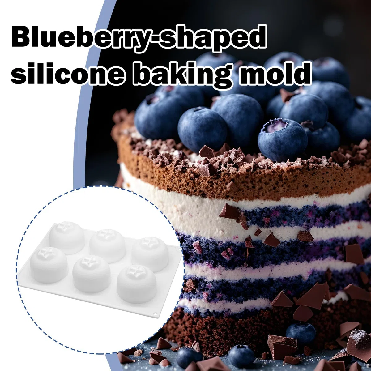 Stampo in silicone a 6 cavità per dolci a base di mirtilli, antiaderente, a forma di frutta 3D, ideale per mousse, torte, budini al cioccolato, gelatine, gelati e altri dessert