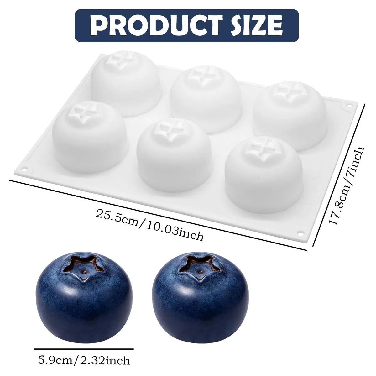 Stampo in silicone a 6 cavità per dolci a base di mirtilli, antiaderente, a forma di frutta 3D, ideale per mousse, torte, budini al cioccolato, gelatine, gelati e altri dessert