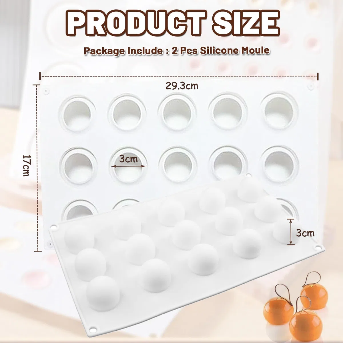 Stampo in Silicone da 2 Pezzi Forma di Sfera Palla Dome per Cioccolato - 15 Cavità Anti-aderente Riutilizzabile Stampi in Silicone per Caramelle Cioccolatini Praline Decorazione di Torte