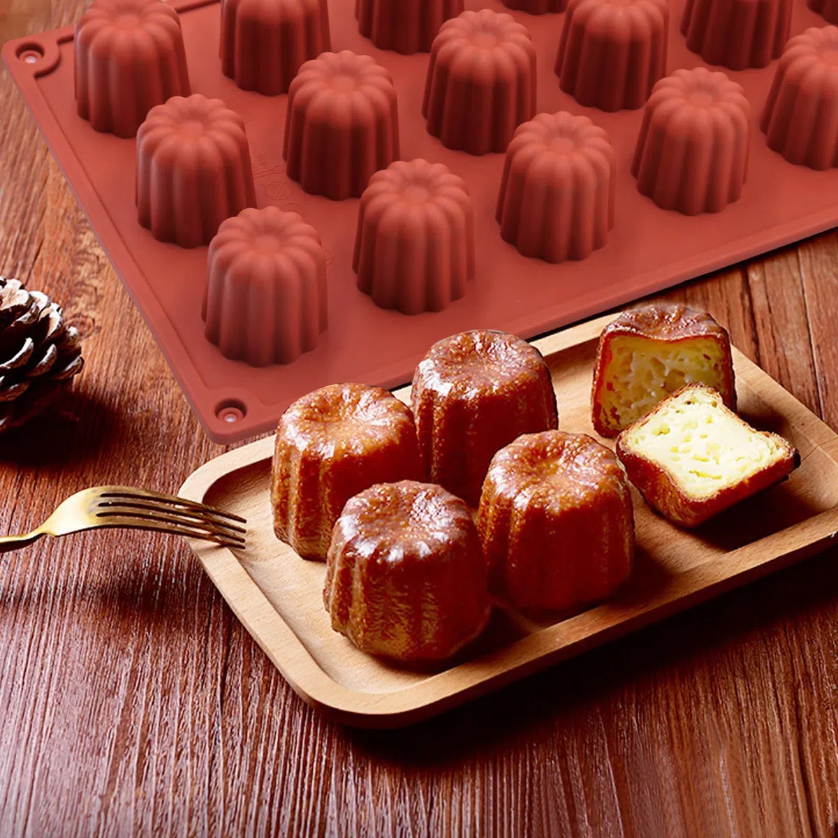 Stampo in silicone per 18 mini cannelé, forma antiaderente per cannelés, cavità Ø 3,5 mm per cioccolato, gelatina, pudding, mousse