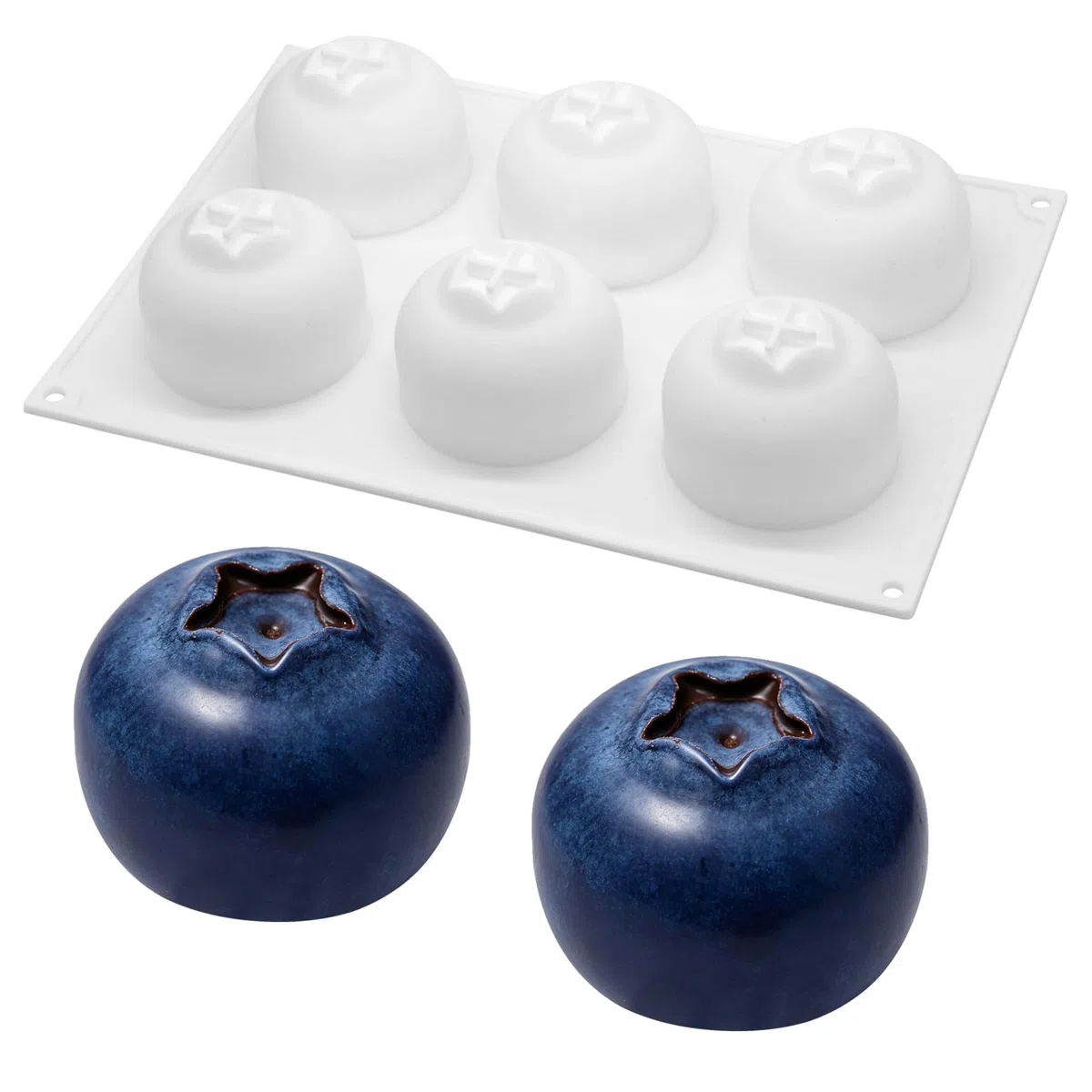 Stampo in silicone a 6 cavità per dolci a base di mirtilli, antiaderente, a forma di frutta 3D, ideale per mousse, torte, budini al cioccolato, gelatine, gelati e altri dessert