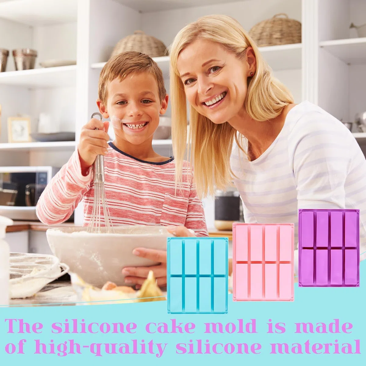 Rettangolari Antiaderente Energetich,Set di 3 Stampi Rettangolari in Silicone per Barrette di Cereali, 8 Cavità per Stampo, Antiaderente e Flessibile, Ideale per Dolci, Cioccolatini e Snack