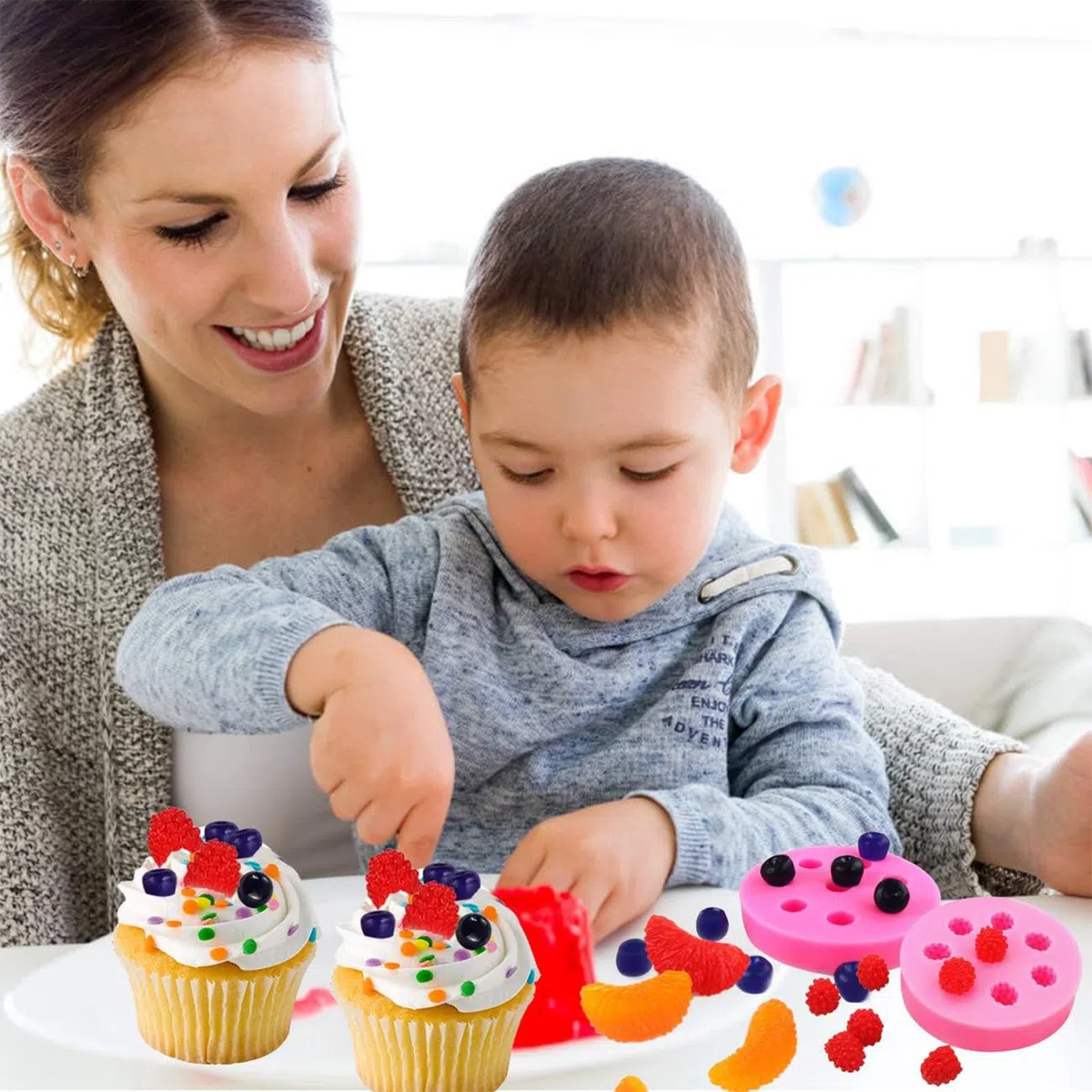 7 pezzi stampi per la produzione di candele a forma di frutta, stampi per gelatine a forma di frutta, stampo per sfere di ghiaccio 3D a forma di frutta, stampo in silicone, stampo per cioccolato