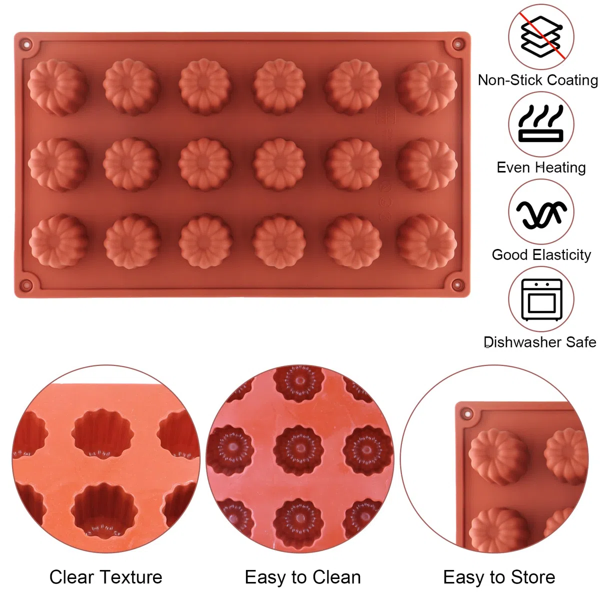 Stampo in silicone per 18 mini cannelé, forma antiaderente per cannelés, cavità Ø 3,5 mm per cioccolato, gelatina, pudding, mousse