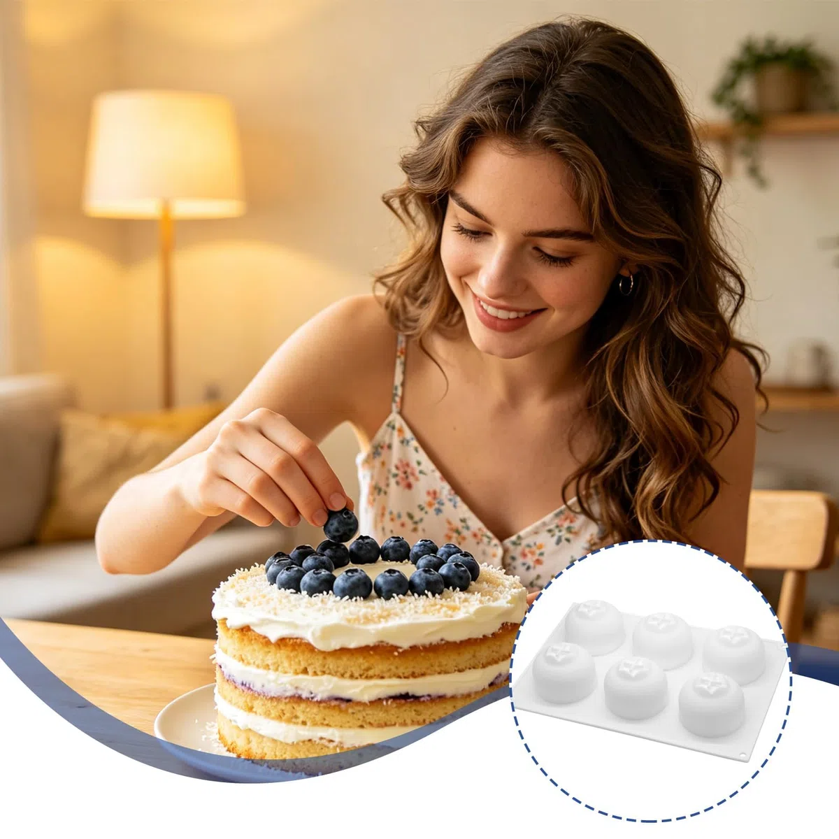 Stampo in silicone a 6 cavità per dolci a base di mirtilli, antiaderente, a forma di frutta 3D, ideale per mousse, torte, budini al cioccolato, gelatine, gelati e altri dessert
