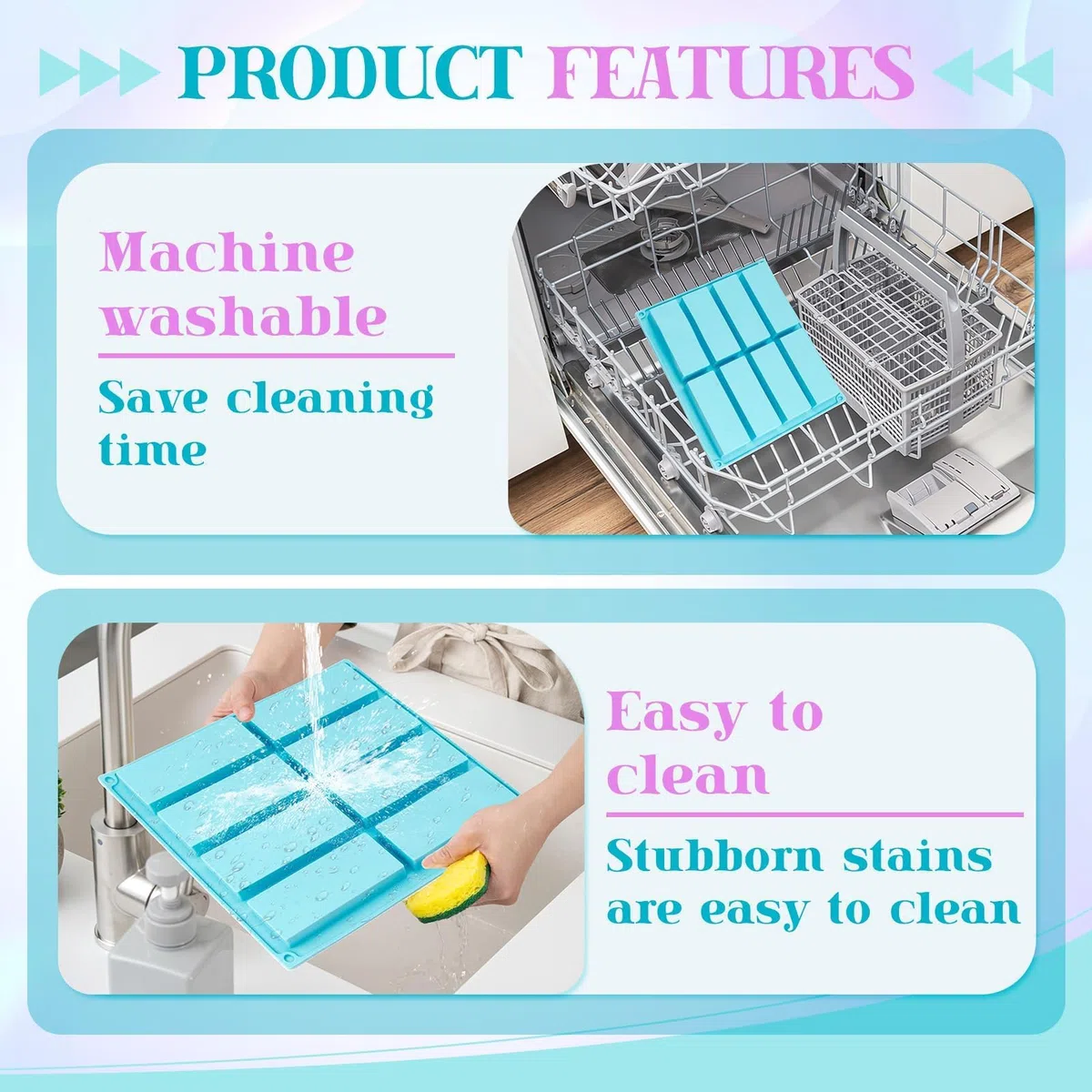 Rettangolari Antiaderente Energetich,Set di 3 Stampi Rettangolari in Silicone per Barrette di Cereali, 8 Cavità per Stampo, Antiaderente e Flessibile, Ideale per Dolci, Cioccolatini e Snack