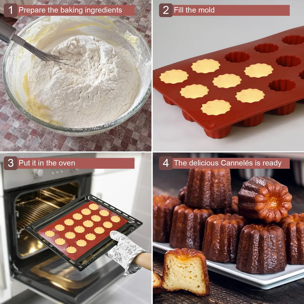 Stampo in silicone per 18 mini cannelé, forma antiaderente per cannelés, cavità Ø 3,5 mm per cioccolato, gelatina, pudding, mousse