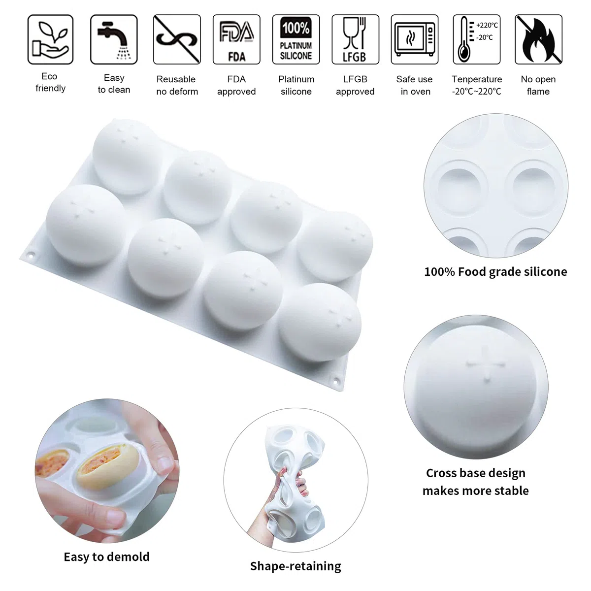MARUKO Stampi in Silicone Sfera 3D Stampi Sferici, Stampo per Cioccolato Dessert Stampo da Forno per Preparare Bombe al Cioccolato Caldo, Torta, Gelatina,Mousse a Cupola